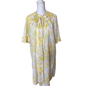 Vintage Loungees Women's Yellow Floral Button Front Night Gown Dress Size 14